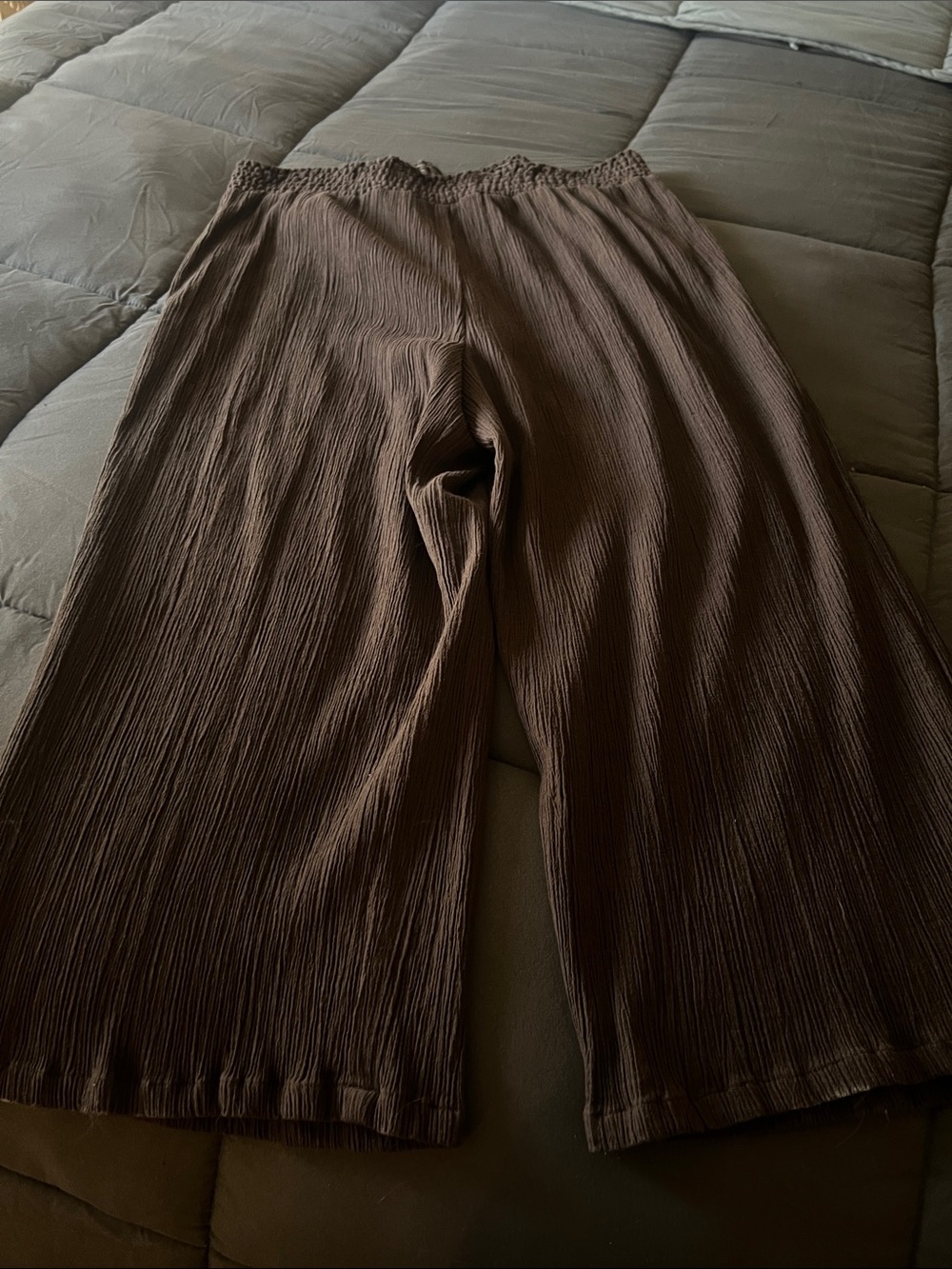 Cropped Brown Elastic-Waist Pull-On Wide Leg Pants